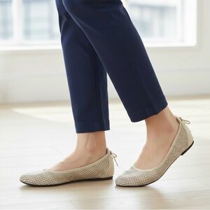 J.CREW QUORRA Beige Perforated Ballet Flat with Laced Back Size 8 Made In Italy